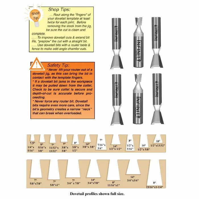 Infinity Tools 1/2" Shank Dovetail Router Bits